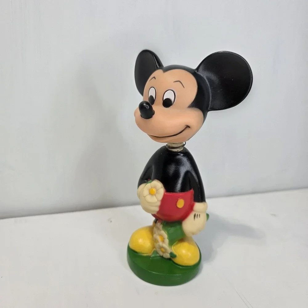 Vintage 70s Disney Mickey Mouse Bobblehead Figure Flower Kitschy Decor 7